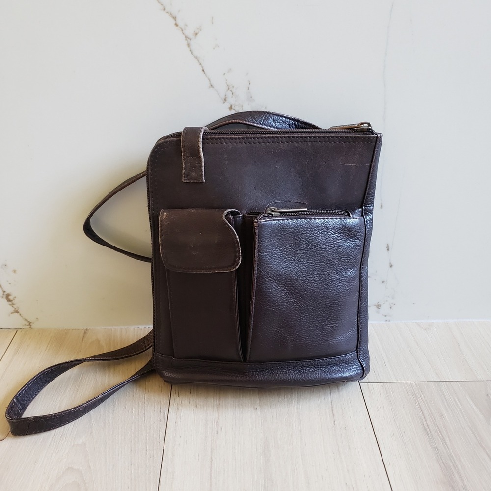 Le Donne Crossbody Bag Womens Brown Leather Messenger Organizer Pocket Purse